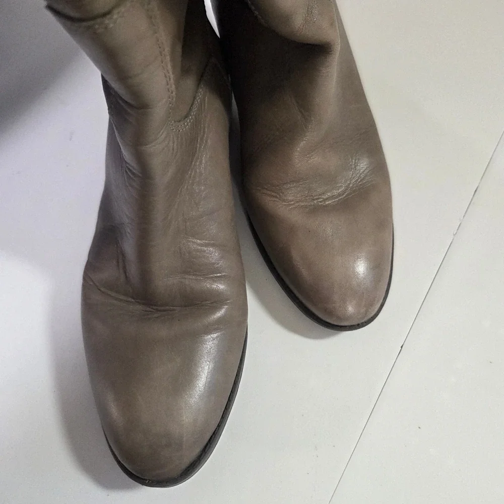 Sam Edelman Taupe Leather Tall Riding Boots Women Size‎ 7.5 Side Zip Knee High